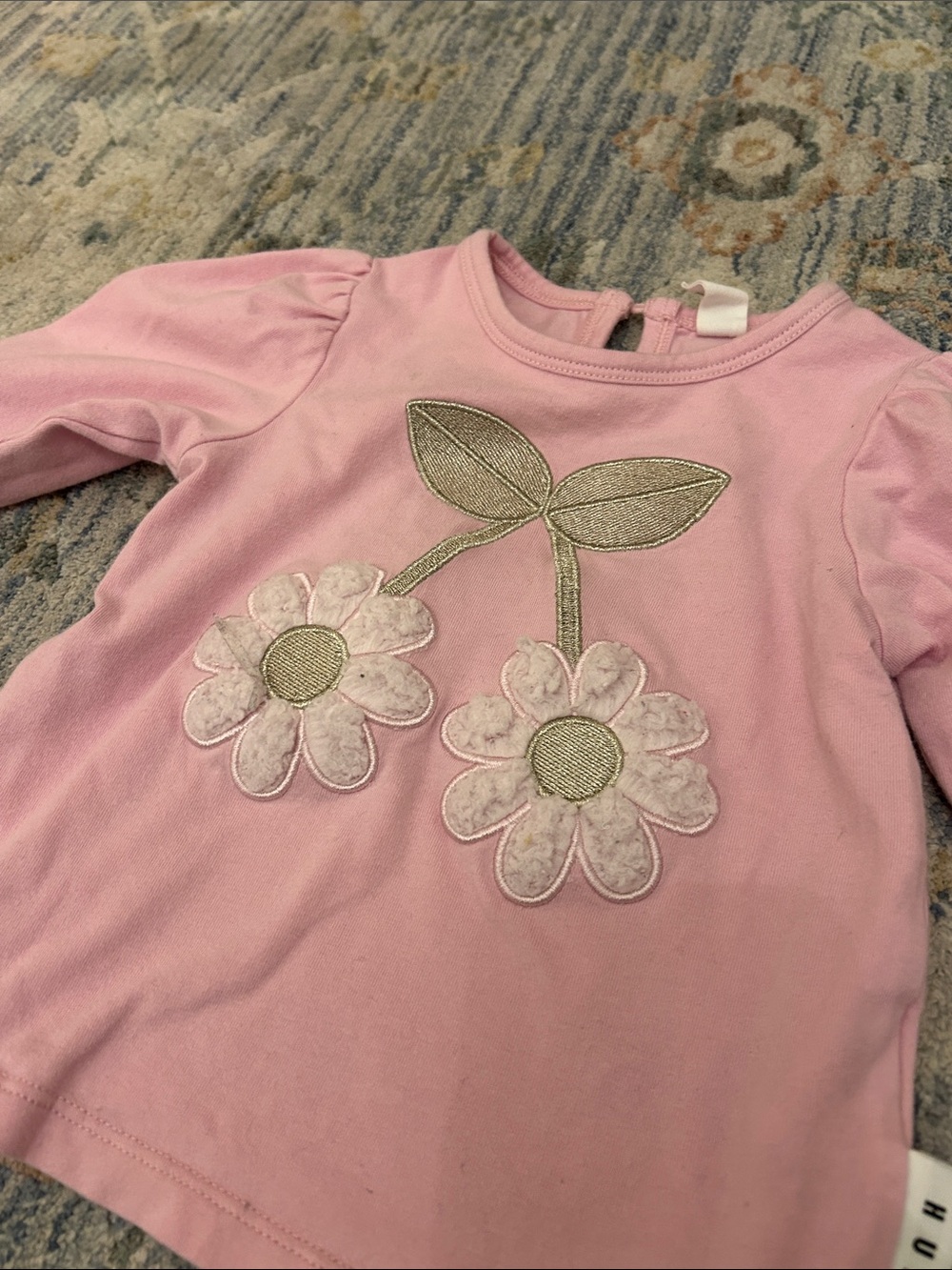 Huxbaby Pink Long Sleeve Tee with Daisy Cherry Applique - Picture 2 of 2